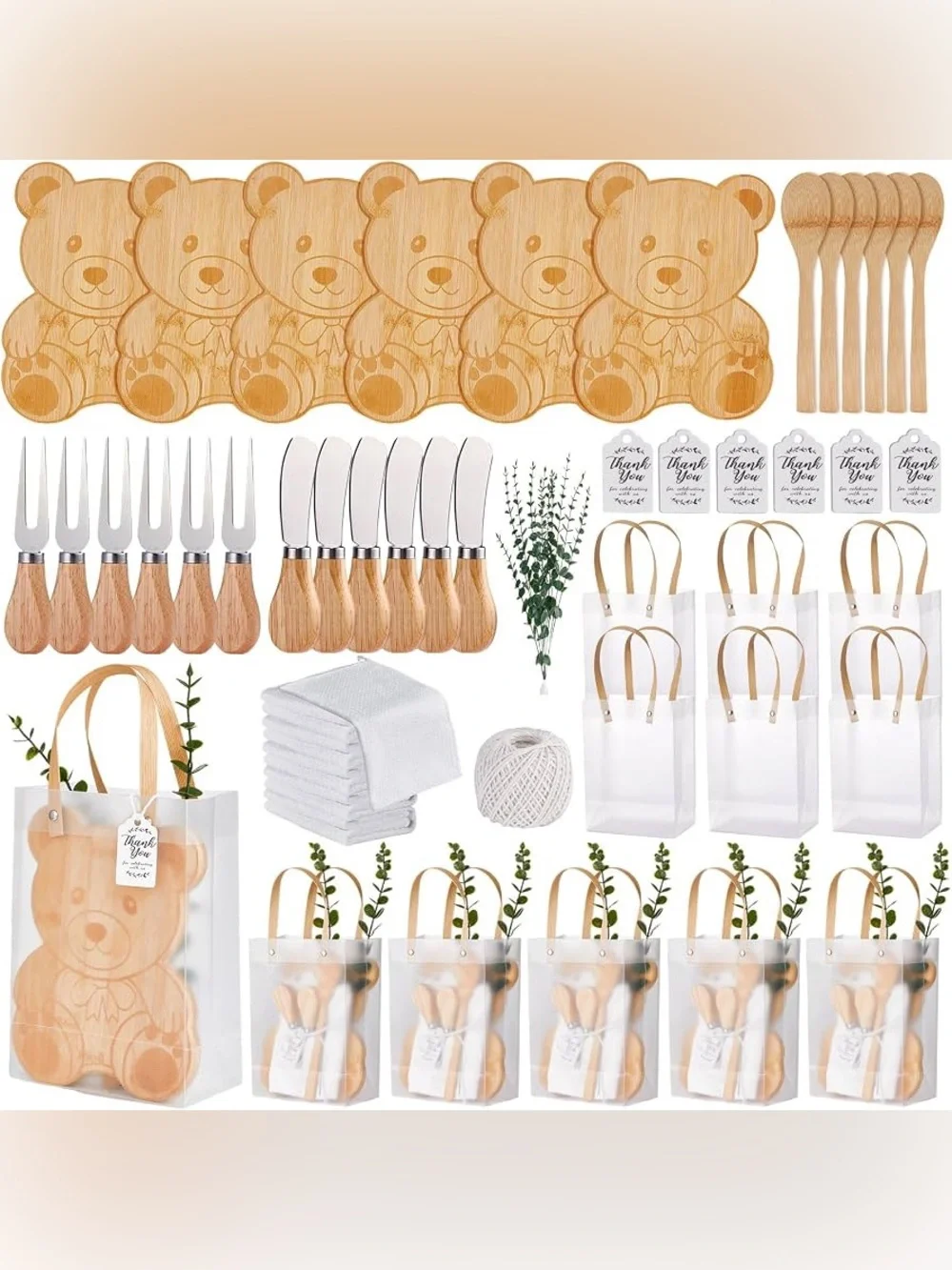 55pc Baby Shower Favor Set Bamboo Bear Boards & Towels NIB